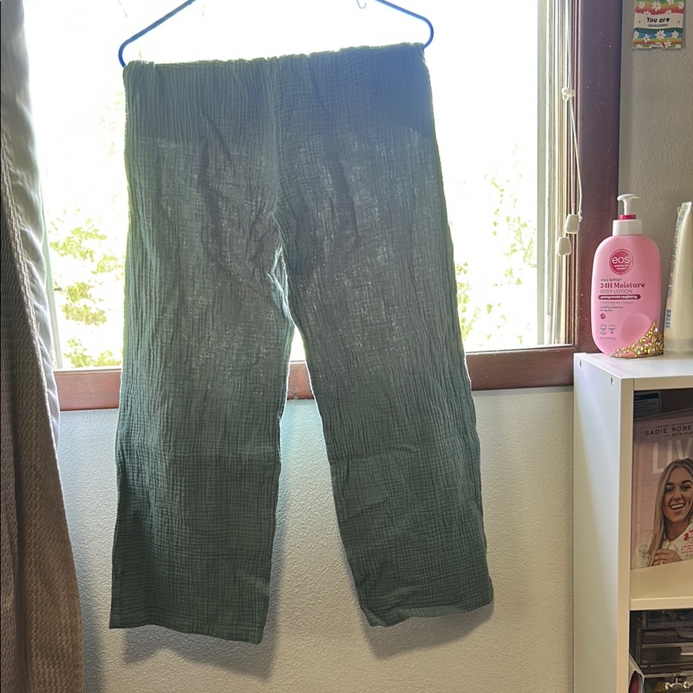 Green Textured Pants